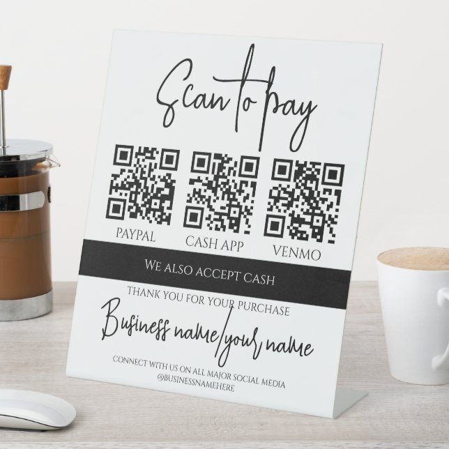 Signe De Table Code QR personnalisé 3 pour paiement par scan d'en (In SItu)