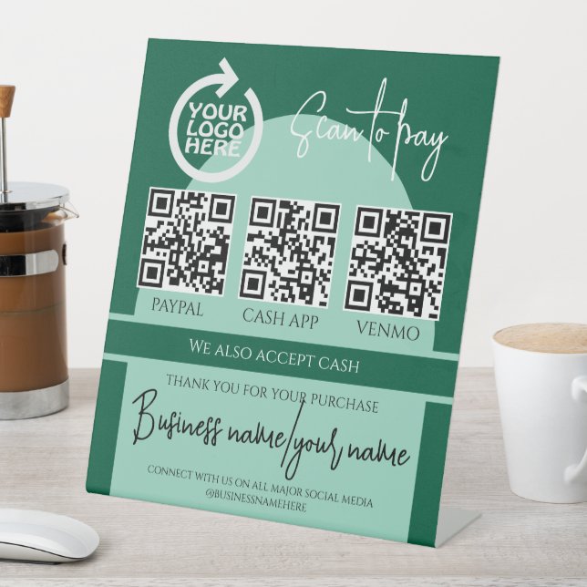 Signe De Table Code QR personnalisé avec logo pour paiement par s (In SItu)