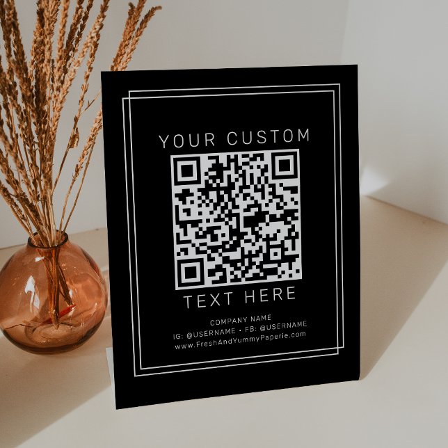 Signe De Table Code QR personnalisé Avery Moderne Noir Entreprise (AVERY Modern Dark Black Business Custom QR Code Pedestal Sign)