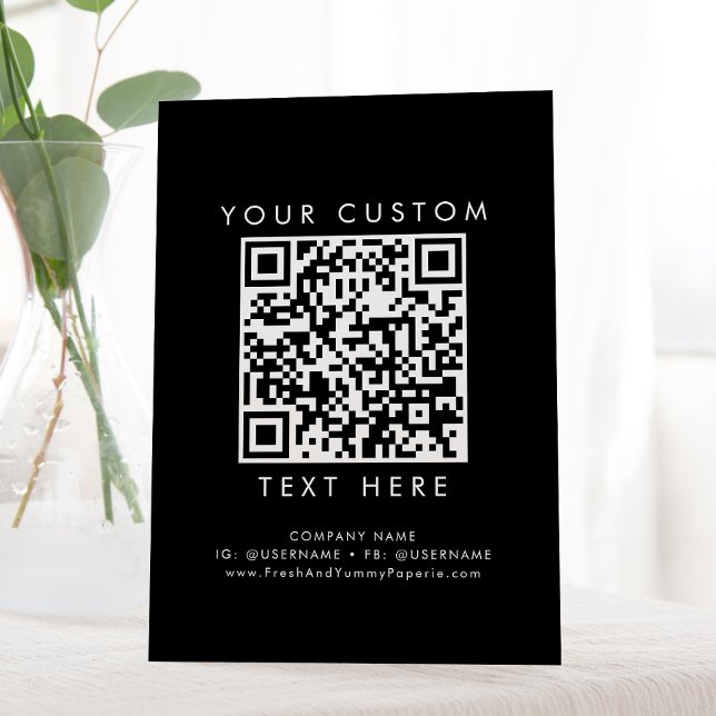 Signe De Table Code QR personnalisé Chic noir affaires ou Mariage (Créateur téléchargé)