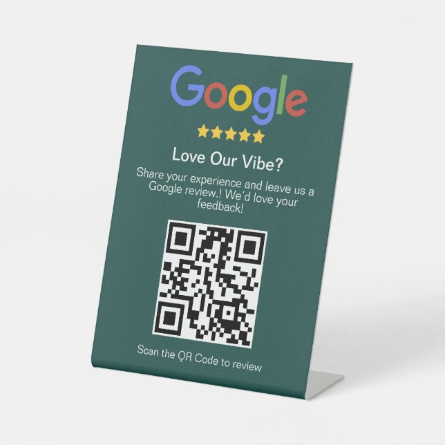 Signe De Table Code QR personnalisé de révision Google sarcelle p (Recto)