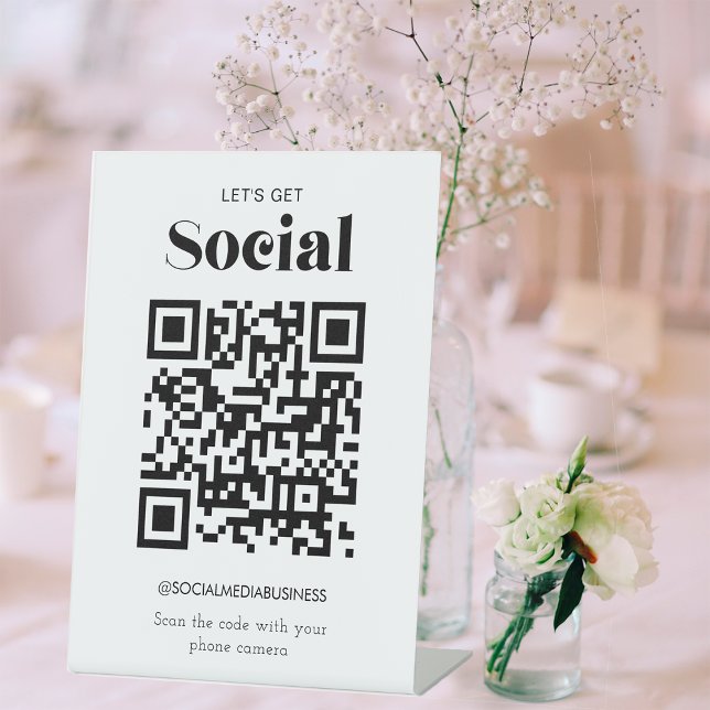 Signe De Table Code QR Personnalisé Let's Get Social Médias Socia (Front)