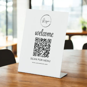Signe De Table Code QR personnalisé Menu Texte Entreprise moderne