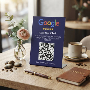 Signe De Table Code QR personnalisé Moderne Bleu pour les avis Go