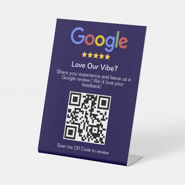 Signe De Table Code QR personnalisé Moderne Bleu pour les avis Go (Recto)