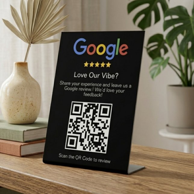Signe De Table Code QR personnalisé pour avis Google noir moderne (Créateur téléchargé)