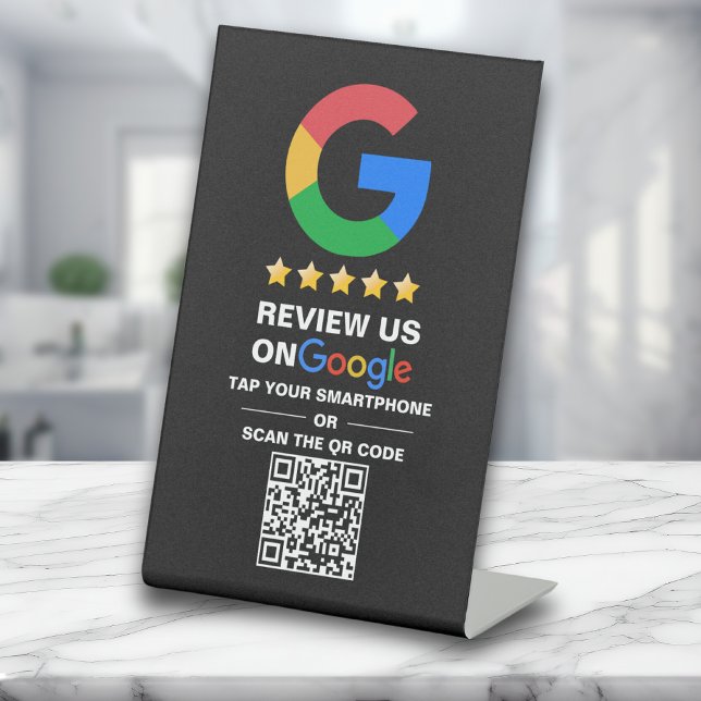 Signe De Table Code Qr personnalisé simple Google Review Black (Créateur téléchargé)