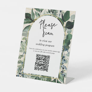 Signe De Table Code QR programme de mariage Moderne Botanique Ver