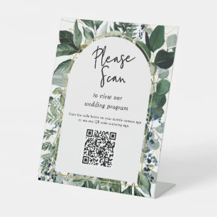 Signe De Table Code QR programme de mariage Moderne Botanique Ver