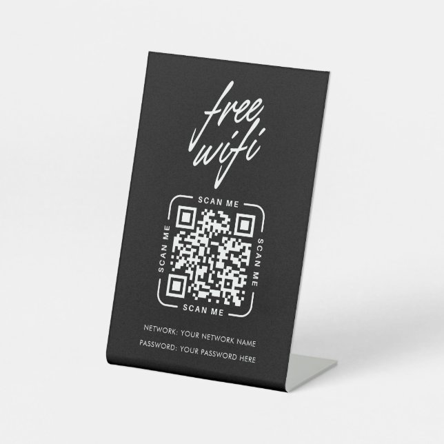 Signe De Table Code QR Réseau Wifi Noir Entreprise Moderne (Recto)