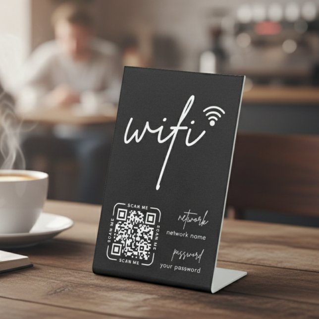 Signe De Table Code QR Réseau Wifi Noir Entreprise Moderne (Créateur téléchargé)