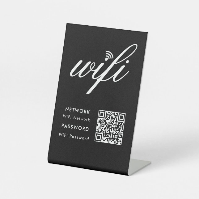 Signe De Table Code QR réseau Wifi personnalisé noir (Recto)