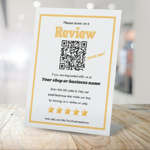 Signe De Table Code QR rétro 'laissez-nous un commentaire' JAUNE 