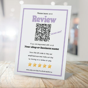 Signe De Table Code QR rétro 'laissez-nous un commentaire' YELP v