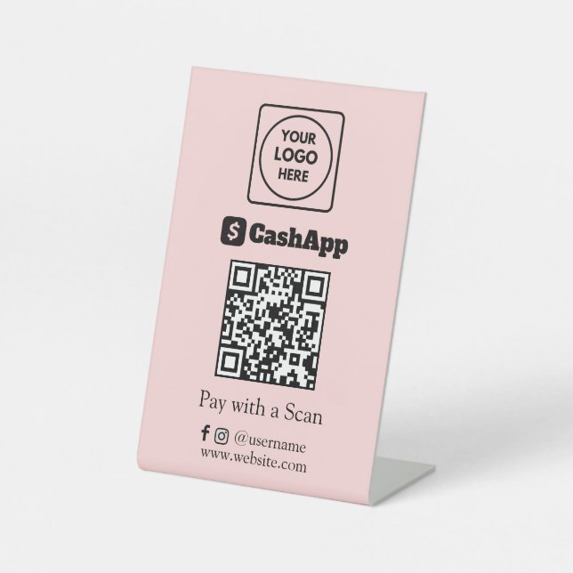 Signe De Table Code QR rose | Affichage de paiement numérique Cas (Recto)