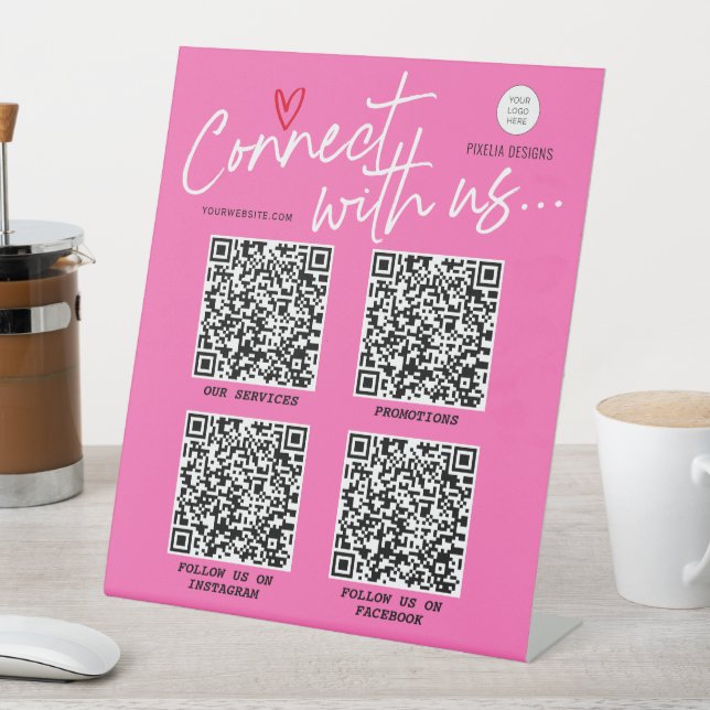 Signe De Table Code QR rose chaud médias sociaux réseaux modernes (In SItu)