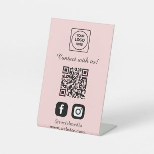 Signe De Table Code QR rose   Connecter Instagram Facebook Réseau