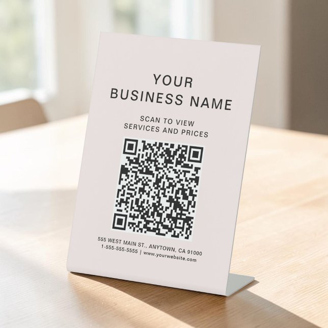 Signe De Table Code QR rose de connexion pour entreprise (Business Scan To Connect Pink QR Code Pedestal Sign)