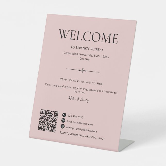 Signe De Table Code QR Rose Location de Vacances Airbnb Bienvenue (Recto)