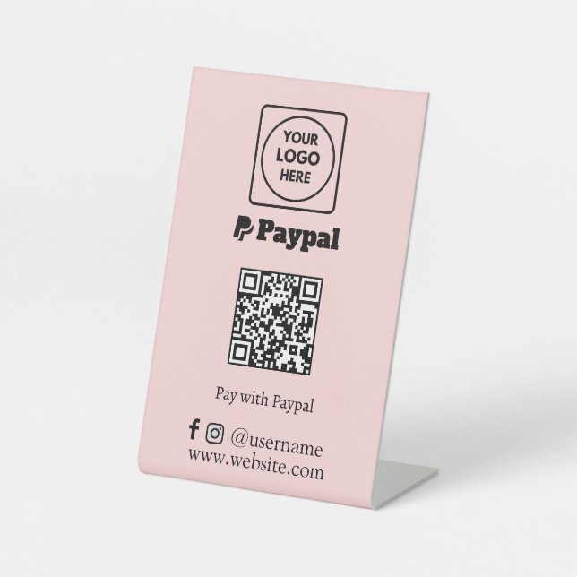 Signe De Table Code QR rose | Logo d'entreprise PayPal Scan-to-Pa (Recto)