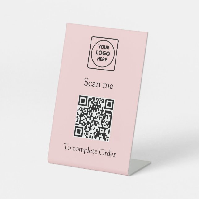 Signe De Table Code QR rose | Logo d'entreprise personnalisé de n (Recto)