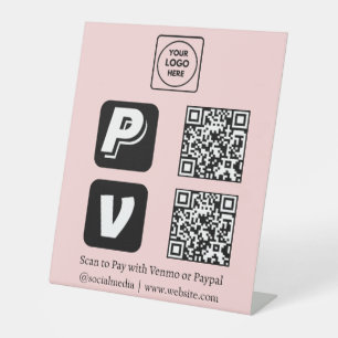 Signe De Table Code QR rose Logo Venmo PayPal de paiement par s