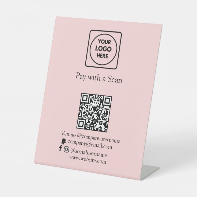 Signe De Table Code QR rose | Paiement professionnel Zelle & PayP (Recto)
