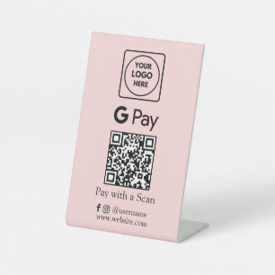 Signe De Table Code QR rose Paiement sans contact Google Pay