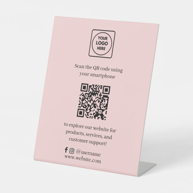 Signe De Table Code QR rose | Scannez-moi Médias Sociaux Entrepri (Recto)