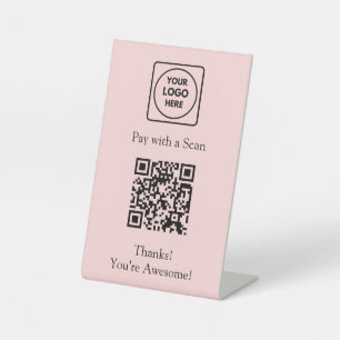 Signe De Table Code QR rose Scannez pour payer Logo d'entrepris