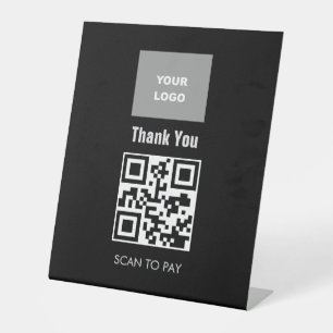 Signe De Table Code QR sans contact Scannable Menu Logo Blanc