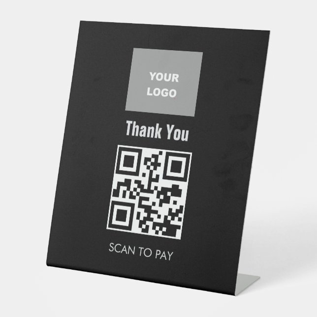 Signe De Table Code QR sans contact Scannable Menu Logo Blanc (Recto)
