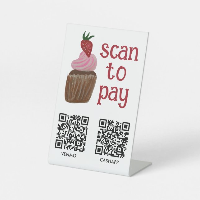 Signe De Table CODE QR SCAN POUR PAYER CUPCAKE Aquarelle BOULANGE (Recto)
