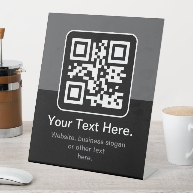 Signe De Table Code QR scannable moderne | Noir Gris & Blanc (In SItu)