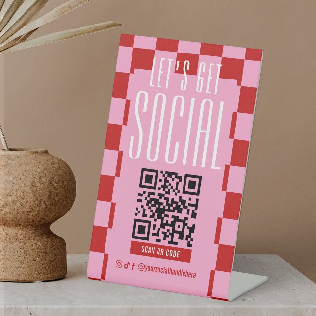Signe De Table Code QR scannable sur les réseaux sociaux Rouge &  (Créateur téléchargé)