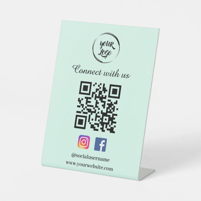 Signe De Table Code QR Signal de piédestal des médias sociaux (Recto)