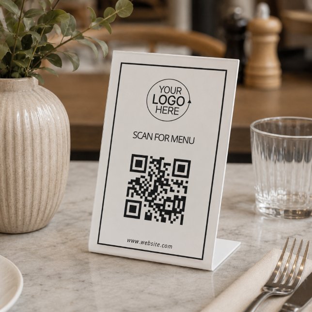 Signe De Table Code QR simple Ajouter un logo Menu sans contact M (Simple QR Code Add Logo Contactless Menu Minimal Pedestal Sign)