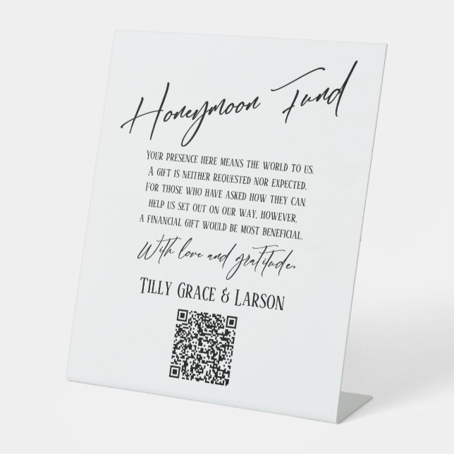 Signe De Table Code QR simple typographie Caisse de Lune de Miel  (Recto)