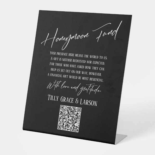 Signe De Table Code QR simple typographie pour cagnotte de lune d (Recto)
