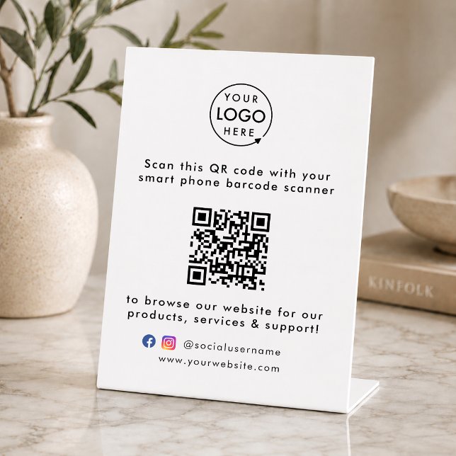 Signe De Table Code QR Site Web D'entreprise Scannez-Moi Logo Rés (This versatile sign can easily be updated with your company logo, QR code, social media & website!)