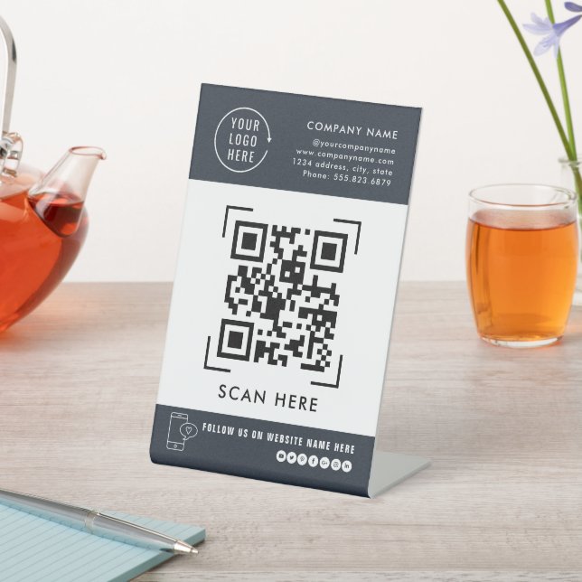 Signe De Table Code QR Suivez-nous | Logo d'entreprise Profession (In SItu)