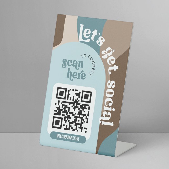 Signe De Table Code QR tendance Beige et Sarcelle pour les réseau (Créateur téléchargé)