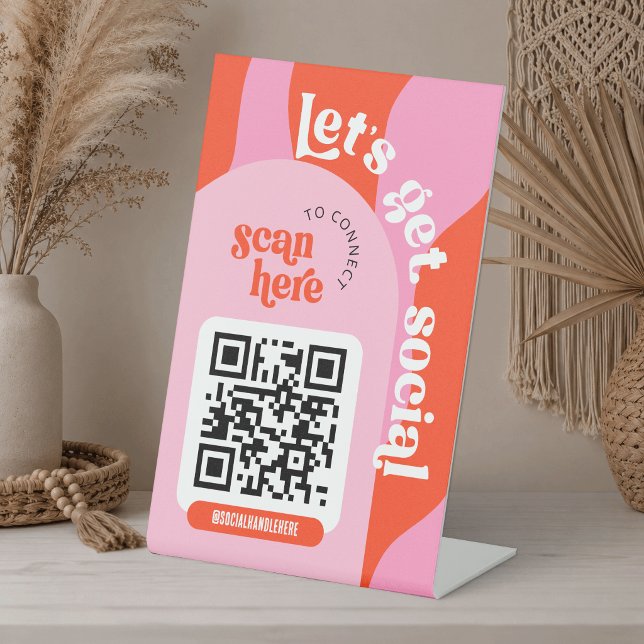 Signe De Table Code QR tendance rose et rouge pour les médias soc (Créateur téléchargé)