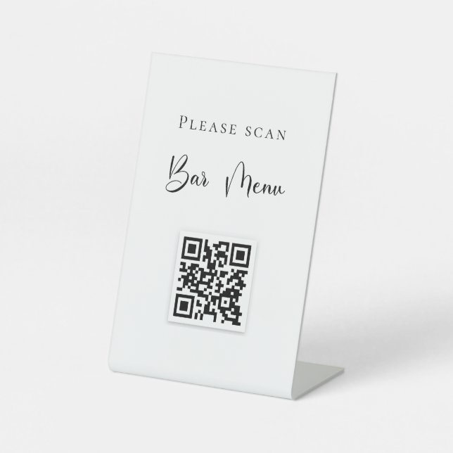 Signe De Table Code QR typographie menu de bar blanc (Recto)