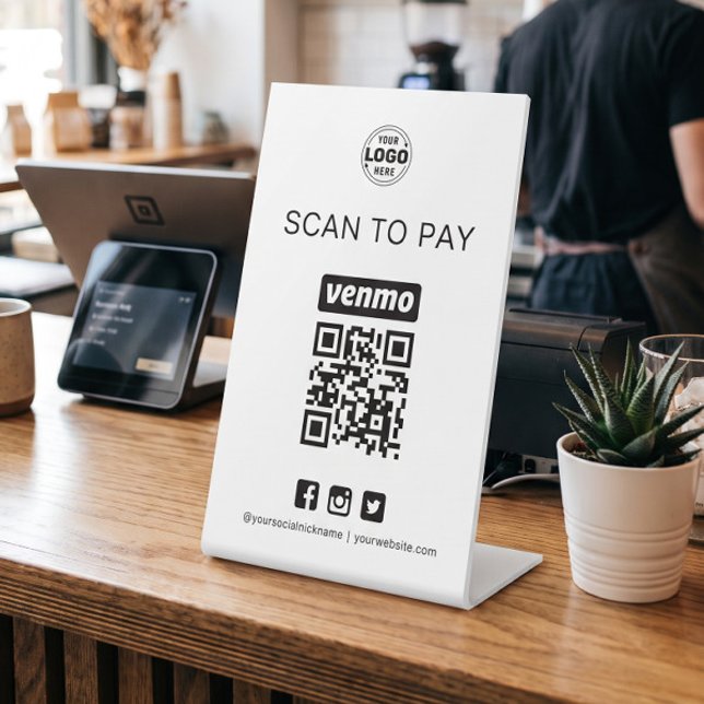 Signe De Table Code QR Venmo Signez Scannez pour payer les entrep (Créateur téléchargé)