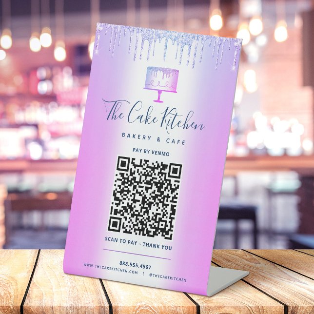 Signe De Table Code QR Violet Payer Ici Gâteau Boulangerie Paille (Créateur téléchargé)