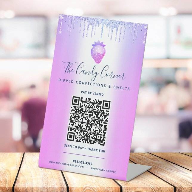 Signe De Table Code QR Violet Payez Ici Gouttes de Paillettes de  (Créateur téléchargé)