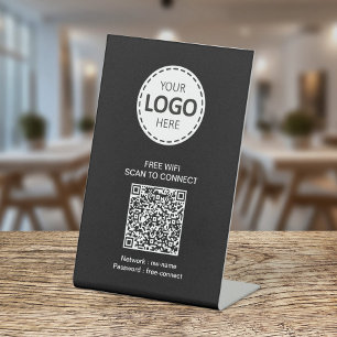 Signe De Table Code QR WIFI et logo d'entreprise