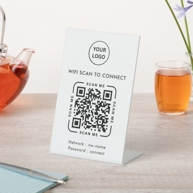 Signe De Table Code QR Wifi | Logo d'entreprise Scannez pour vous (In SItu)