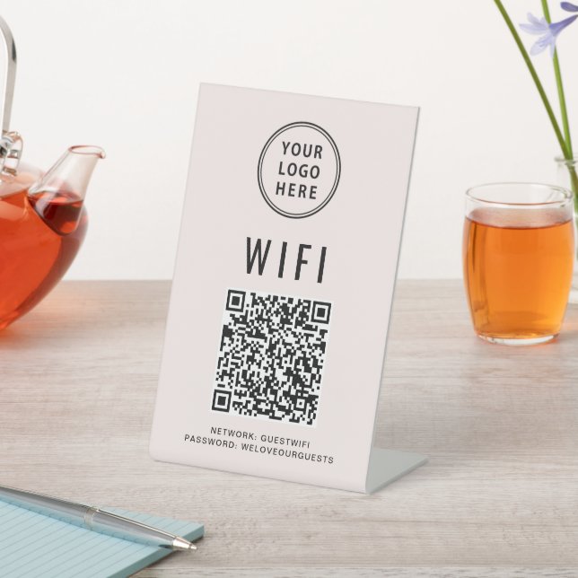 Signe De Table Code QR Wifi Logo Entreprise Scan Rose (In SItu)